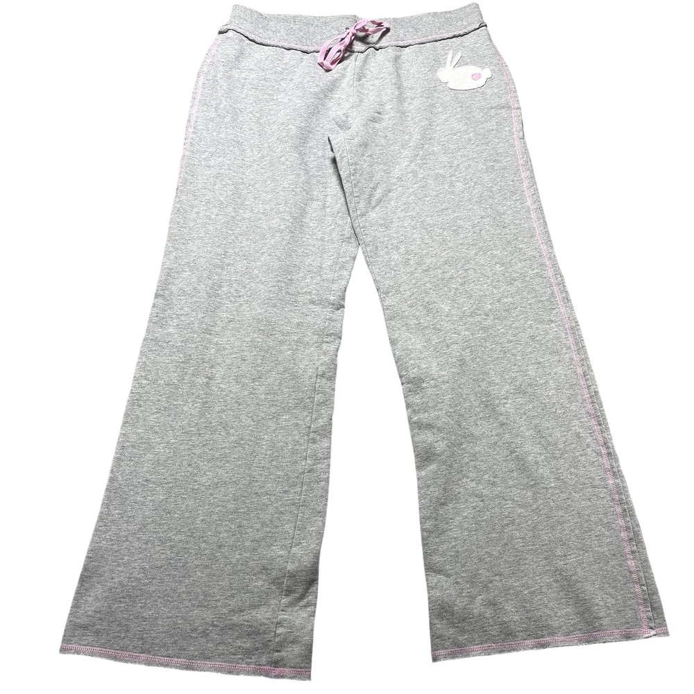 Jenni By Jennifer Moore Wide Leg Pants Womens Large Gray Fleece Bunny Lounge Y2K